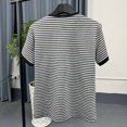 thumbnail image 5 of PNTUTB Summer Men's Striped Casual Half Buttoned Round Neck Pullover Short Sleeve Comfortable Tops, 5 of 6