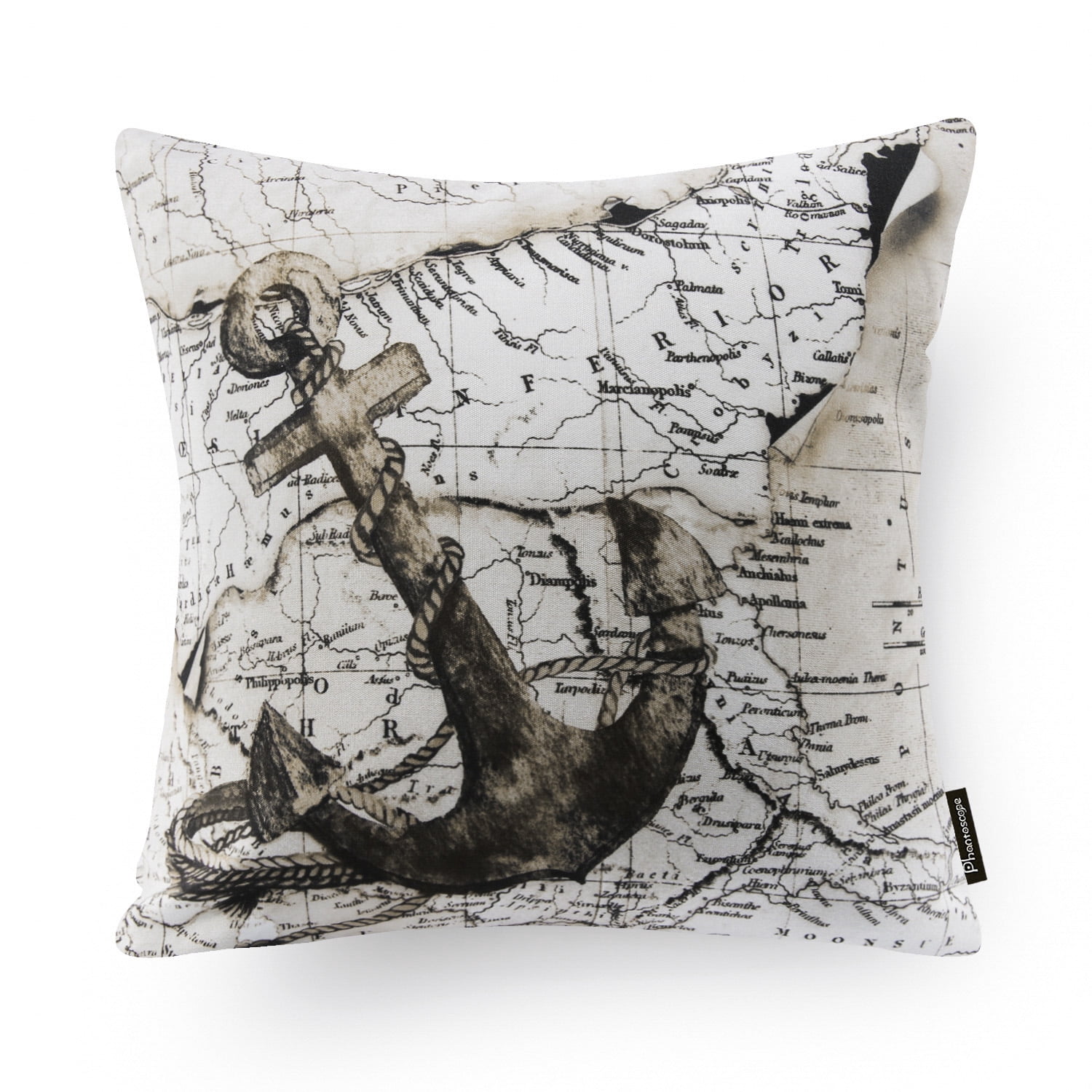 Phantoscope Geography Series Square Decorative Throw Pillow Cover, 18" x 18", Beige, 4 Pack
