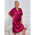 thumbnail image 2 of Women's Nightshirt Short Sleeve Satin Silk Sleepwear V Neck Sleep Dress Loose Nightshirts, 2 of 4