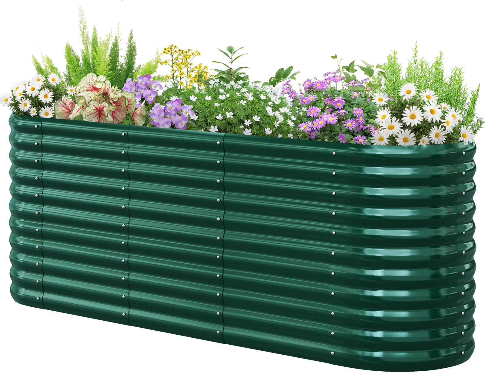 KING BIRD 8x2x3 ft Raised Garden Bed 12 in 1 Galvanized Steel Metal Planter Garden Box Outdoor for Gardening, Vegetables, Flowers, Dark Green