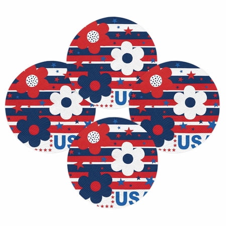 4th of July Round Placemats Set of 4 USA Star Stripes Place Mats Independence Day Woven Placemat Red White Blue Flower Circle Braided Table Mat for Kitchen Dining Table Party Home Decor 15 Inch 4th of July Round Placemats Set of 4 USA Star Stripes Place Mats Independence Day Woven Placemat Red White Blue Flower Circle Braided Table Mat for Kitchen Dining Table Party Home Decor 15 Inch
