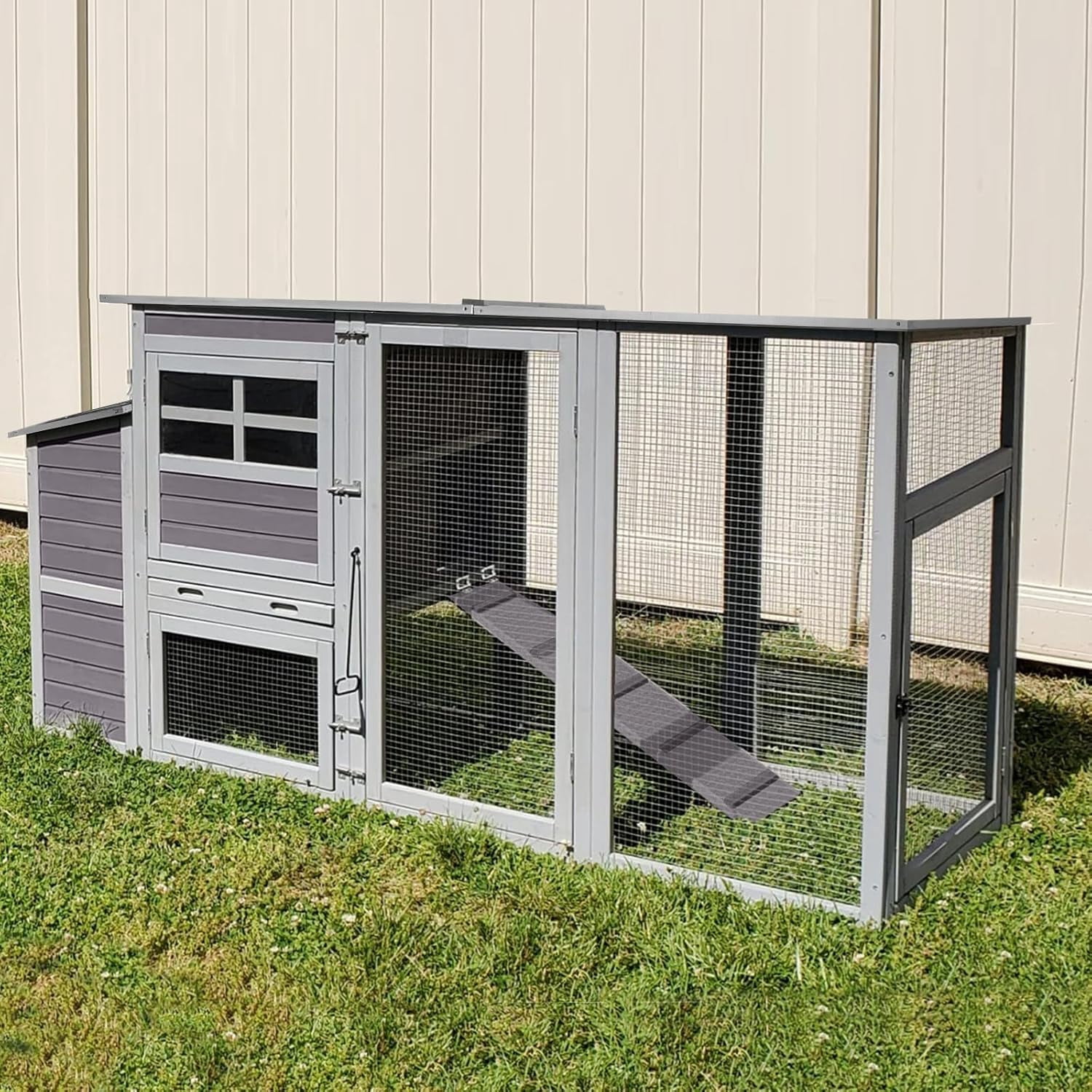Aivituvin 78.4"Large Chicken Coop with Run, Mobile Portable Hen House Poultry Cage for 4-6 Chickens with Wheels, Nesting Box, Metal Tray, Waterproof