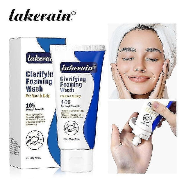 10% Benzoyl Peroxide Acne Face Wash - Deep Pore Cleanser for Oily & Acne Prone Skin, Blemish Control & Exfoliating Foam Wash, Travel Size