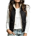 thumbnail image 3 of Women Fleece Lined Quilted Vest Sleeveless Zip up Outerwear Lapel Collar Warm Waistcoat Casual Fall Winter Gilet with Pockets Black S, 3 of 7