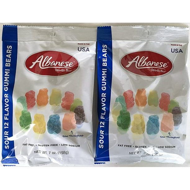 Albanese Worlds Best Sour 12 Flavor Gummi Bears, 7 Ounce Bag (Pack of 2