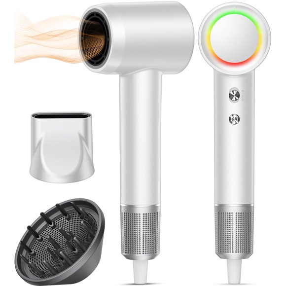 Secador de pelo profesional de alta velocidad de 160.000 RPM, 500 millones de iones negativos, secado rápido, silencioso, termorregulador, de viaje, con difusor y boquilla magnéticos, color blanco.
