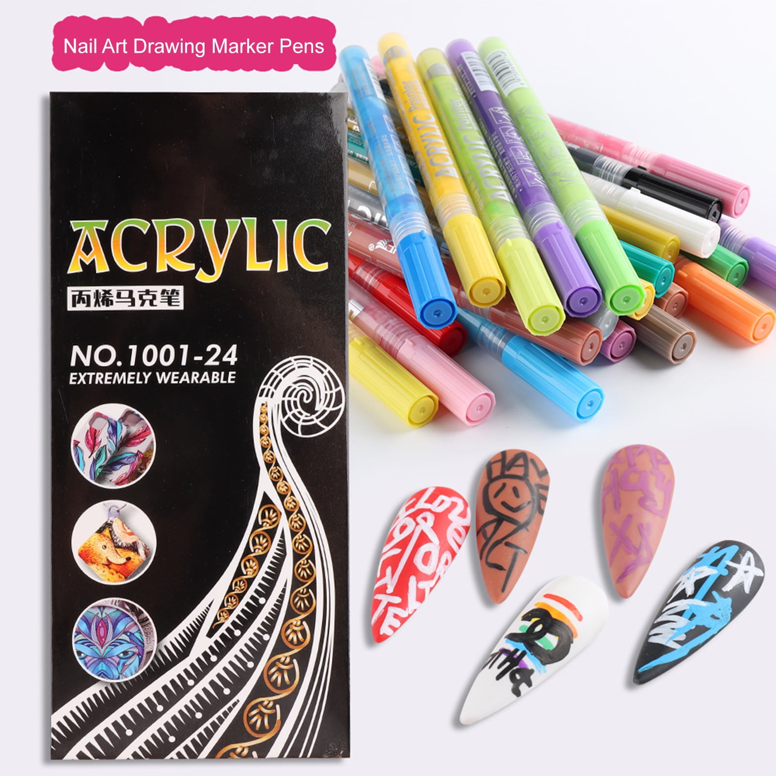 Cherryhome 12Pcs Nail Painting Pens Waterproof Smooth Drawing DIY ...