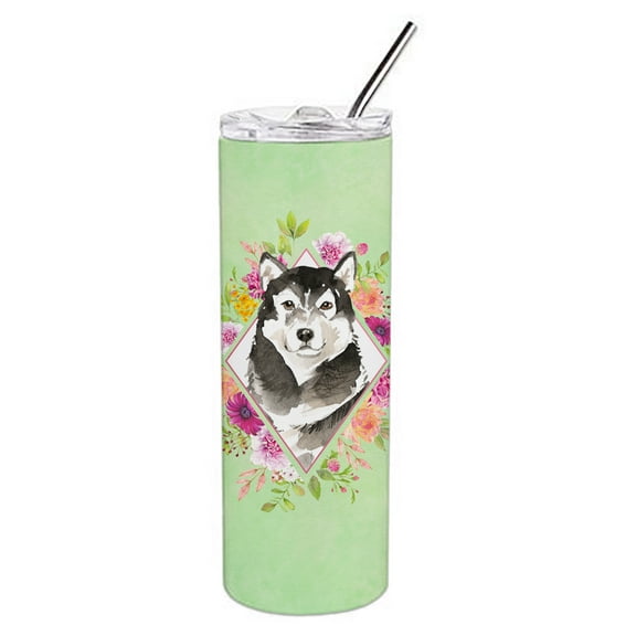 Carolines Treasures CK4384TBL20 Alaskan Malamute Green Flowers Stainless Steel 20 oz Skinny Tumbler 20 oz multicolor