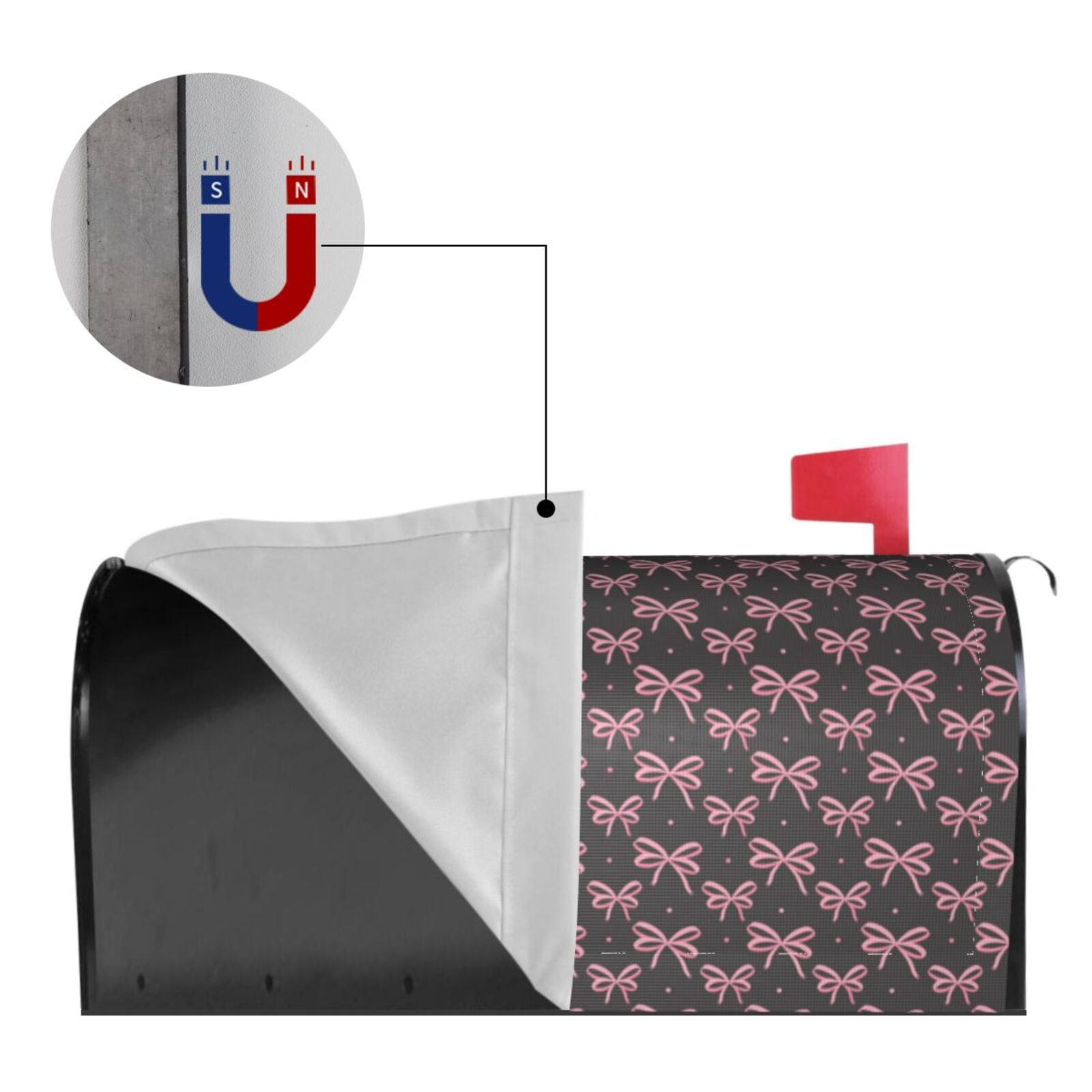 Xecao pink bow for Mailbox Cover with Magnetic Strips, Waterproof and Sunscreen, Adds a Decorative Touch to Your Garden Yard-21x18 in