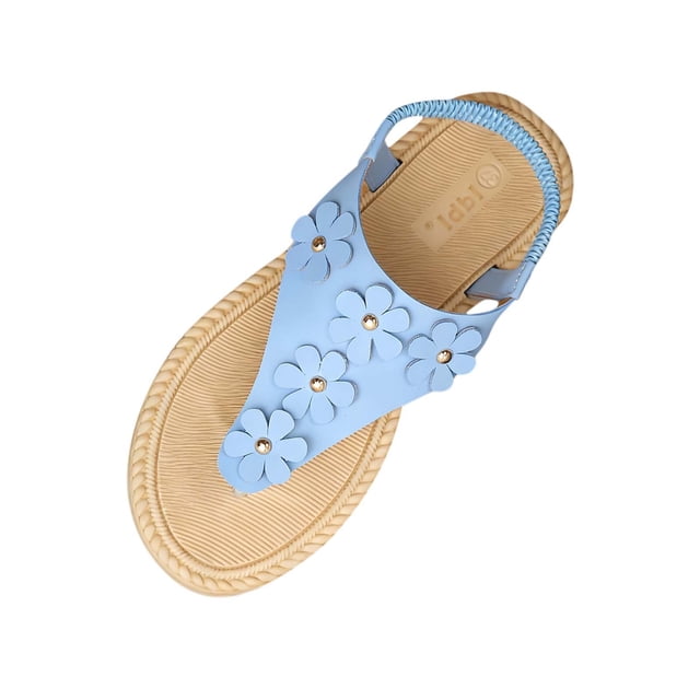 Sandalias Planas con Correas de Tobillo Floral Toe Post Espadrilles, Sandalias Planas de Mujer Toe Redondo Verano