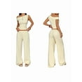 thumbnail image 3 of Women Two Piece Sets Casual One Shoulder Crop Tops Wide Leg Pants Y2K Outfits Matching Set, 3 of 7