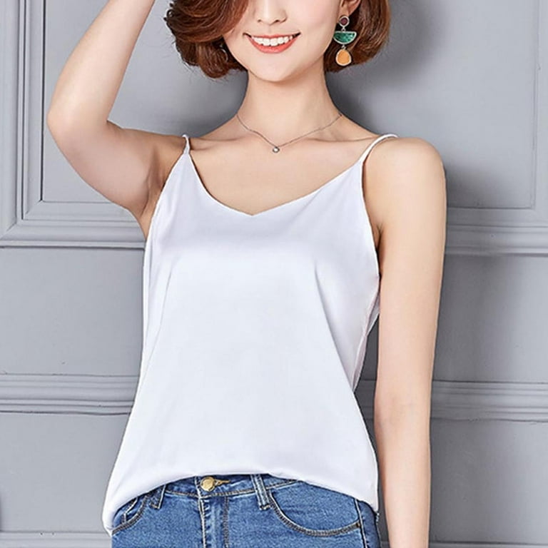 Womens Tank Tops Womens Fashion Summer V Neck Tank Top Sleeveless Ice Silk  Solid Color Camisole Top Womens Summer Tops 2023 