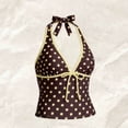 thumbnail image 4 of longantii Y2k Polka Dot Tankini, Women's Y2k Swimsuits Vintage 2 Pieces, Summer V Neck Halter Top with Shorts Whimsy Beach Bikini Yellow S, 4 of 6