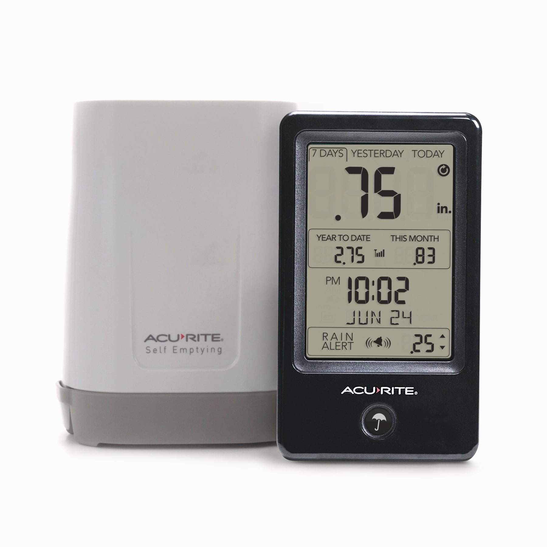AcuRite Wireless Self-Emptying Digital Rain Gauge with Indoor Digital Display with Rain Alerts and History Rainfall Records (02446M)