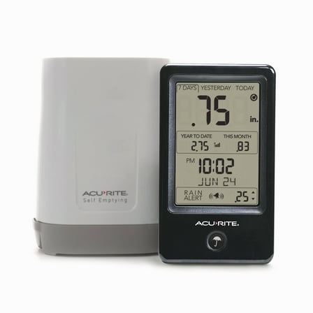 AcuRite Wireless Self-Emptying Rain Gauge with Indoor Digital Display, Alerts, Rain Records (02446M)