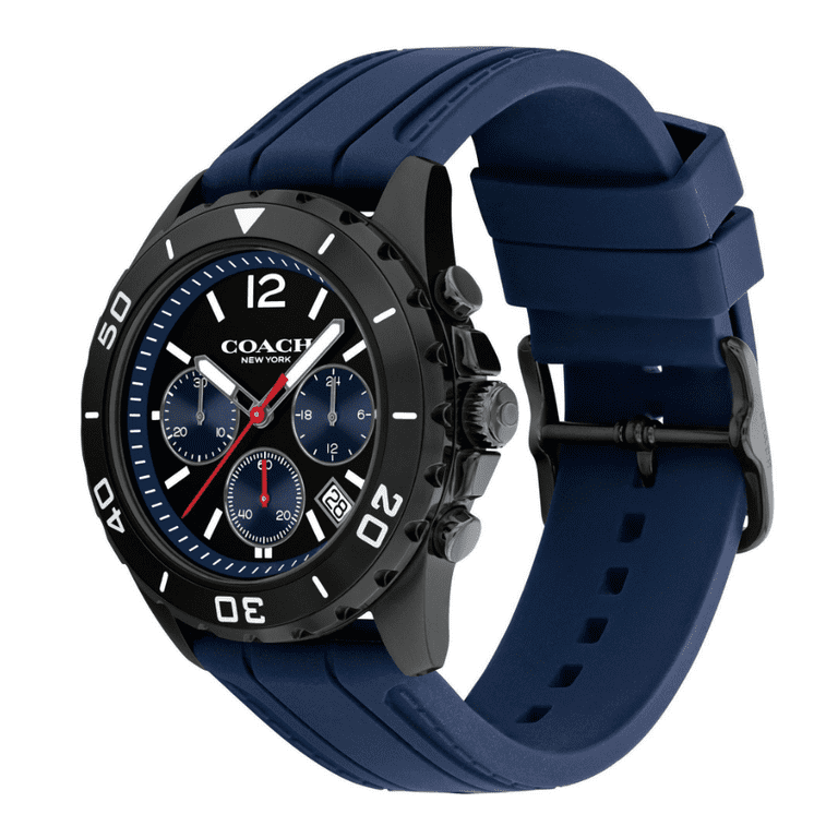 NEW COACH MEN'S Kent Chronograph Black and Navy Rubber Strap Watch