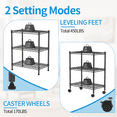 thumbnail image 4 of Dkelincs 3 Tier Adjustable Storage Metal Shelves with Casters and Leveling Feet, NSF Wire Shelving Unit for Kitchen,Black, 4 of 8