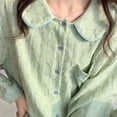 thumbnail image 3 of Women Long Sleeve Pajama Set Sweet Small Green Heart Print 2 Piece Sleepwear Set for Autumn Winter Green M, 3 of 8