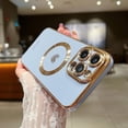 thumbnail image 2 of iPhone 14 Pro Max Magnetic Case, Compatible with MagSafe, Luxury Plating Cute Love Heart Bling Phone Case for Women Girls, Soft TPU Full Camera Shockproof Protective Case (Light Blue), 2 of 12
