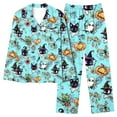 thumbnail image 2 of Ruimatai Women's Halloween Print Pajama Set with Pockets, Soft Comfy Long Sleeve Sleepwear, Floral Casual Loungewear, Black Cotton, 2 of 5