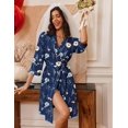 thumbnail image 2 of EKOUAER Women Kimono Robe Knee Length Knit Bathrobe Lightweight 3/4 Sleeve Loungewear Soft Sleepwear with Pockets, 2 of 6
