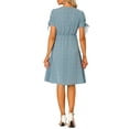 thumbnail image 3 of Allegra K Women's V Neck Tie Cuffs Belted Waist A-Line Floral Midi Dresses, 3 of 5