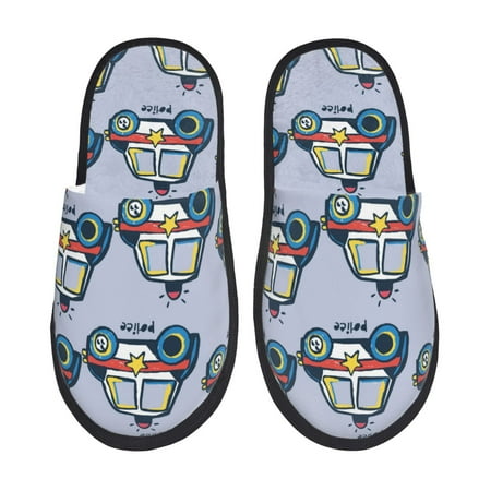Balery Police Car Slient Indoor Furry Fleece Comfort House Shoes Soft Non-Slip Home Shoes Cotton slippers House Slippers-- Medium