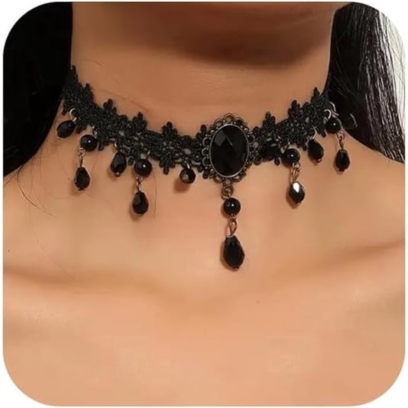 Black Necklaces for Women, Adjustable Layered Velvet Leather Lace Collar Necklace, Goth Jewelry Gifts.