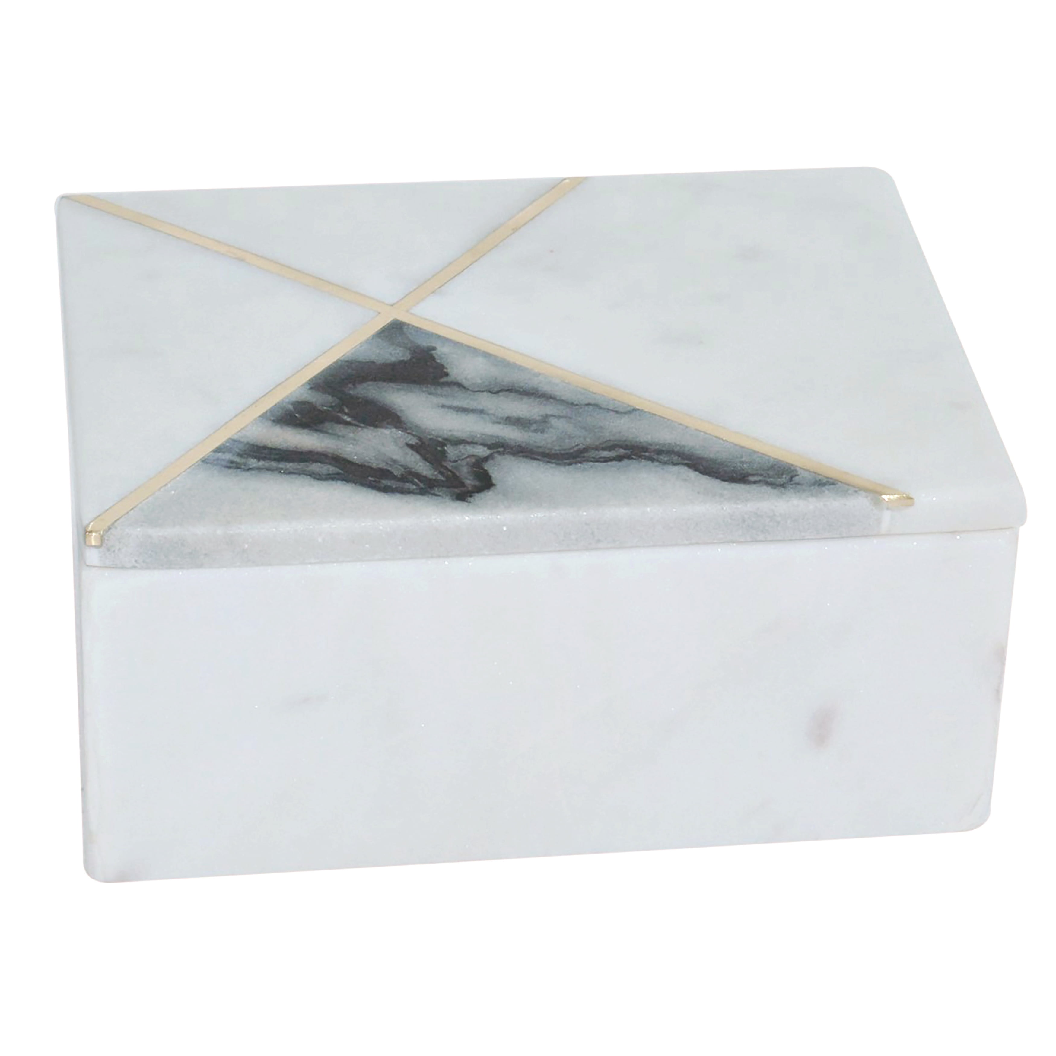 Sagebrook Home Marble, 7x5 Rectangular Box Brass Inlay, White - Walmart.com