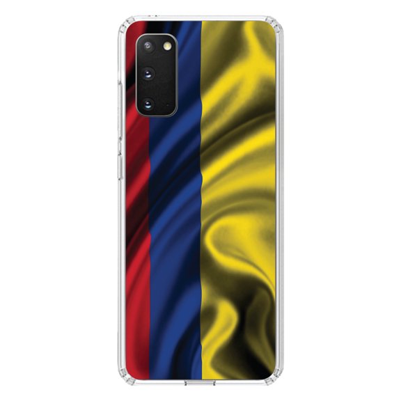DistinctInk Clear Shockproof Hybrid Case for Galaxy S20 ULTRA / 5G (6.9" Screen) - TPU Bumper, Acrylic Back, Tempered Glass Screen Protector - Colombia Waving Flag - Colombia