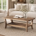 thumbnail image 4 of Fnova 47" Solid Wood Coffee Table, 2-Tier Center Table with Storage Shelf, Rectangular Tea Table for Small Space Apartment Office, Light Terracotta Brown, 4 of 19