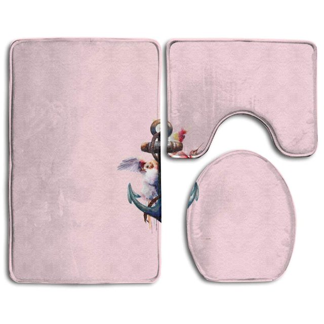 ABPHQTO Ancla de gaviota Juego de alfombras de baño de 3 piezas Alfombra de baño Alfombra de contorno y tapa de inodoro