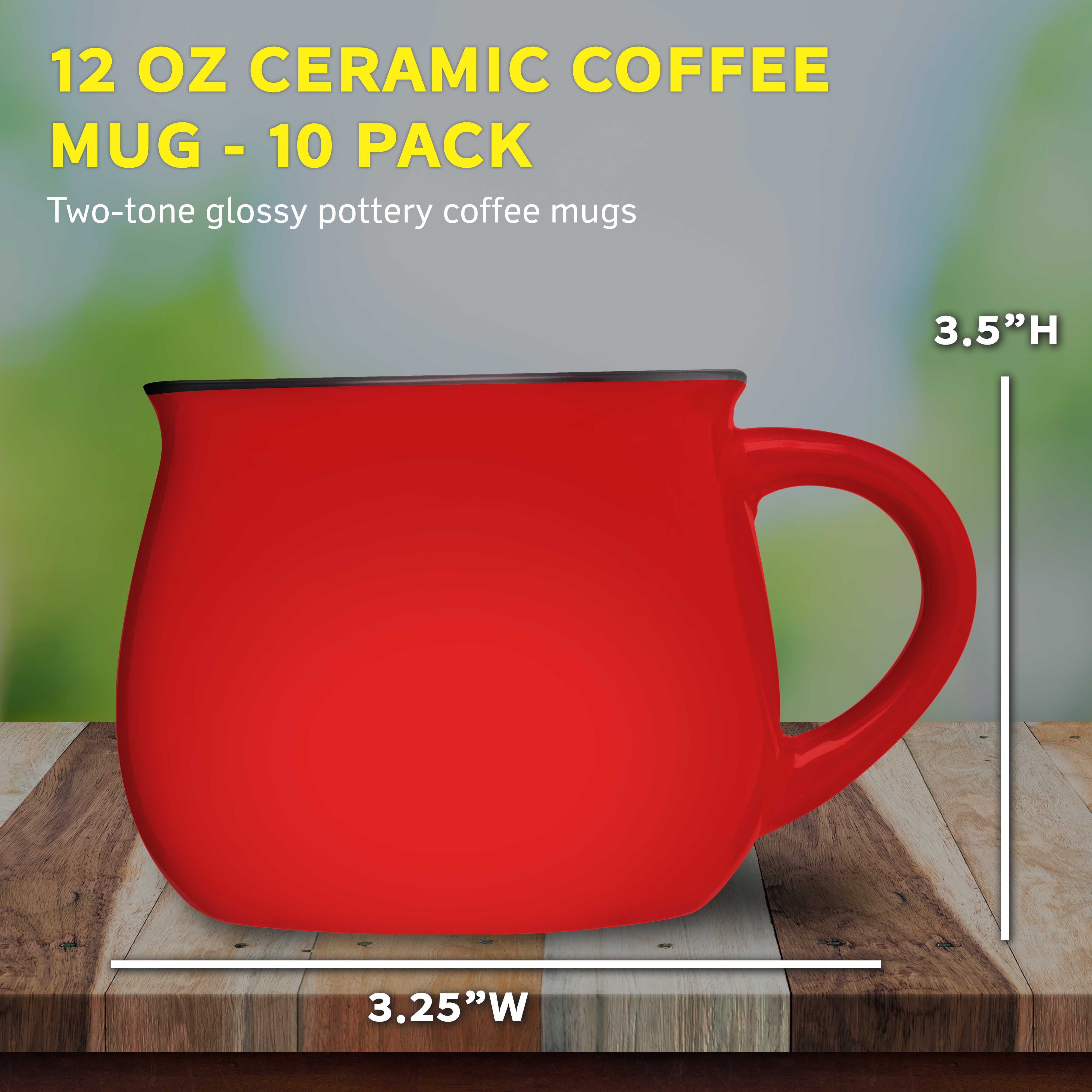 Glazed Campfire Coffee Mugs 12 oz. Set of 10, Bulk Pack - Perfect for Coffee, Tea, Espresso, Hot Cocoa, Other Beverages - Red