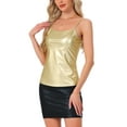 thumbnail image 4 of INSPIRE CHIC Women's Christmas Shiny Party Holographic Sleeveless Slim Fit Metallic Cami Top XL Light Gold, 4 of 6