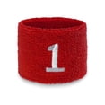 thumbnail image 2 of COUVER Embroidered White Number 1 Red Terry Cotton Athletic Wristbands 1 Pair (Mens), 2 of 11