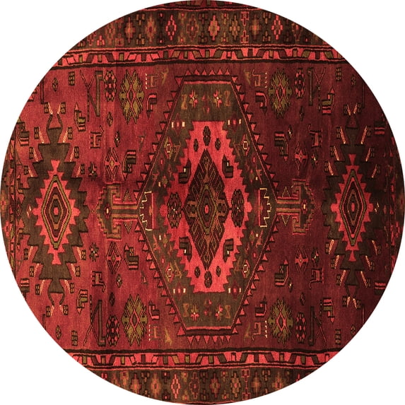 Ahgly Company Machine Washable Indoor Round Persian Orange Traditional Area Rugs, 6' Round