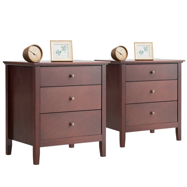 Gymax Set Of 2 Nightstand Beside End Side Table Accent Table Brown Walmart Com Walmart Com