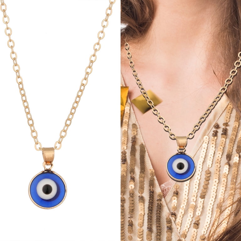 GMXLin Evil Eye Necklace For Women – Gold Plated Stainless Steel, Blue Eye Pendant, 18” Chain | Protection Jewelry Gift