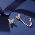 thumbnail image 4 of Butterfly Zircon Pearl Chain Clip No Piercing Stud Earrings Drop Women Wedding-default, 4 of 4