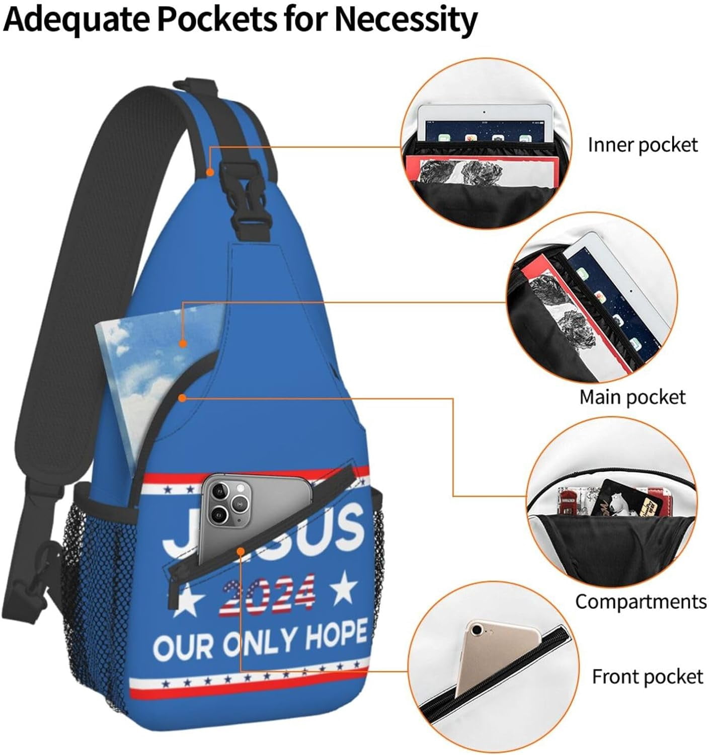 Jesus 2024 Our Only Hope Sling Bag Crossbody Hiking Travel Chest Bags Backpack Shoulder Daypack for Women Men