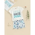 thumbnail image 4 of vera natura Toddler Boy Summer Outfit Letter Print Short Sleeve T-Shirt with Cartoon Surfboard Shorts, 4 of 9