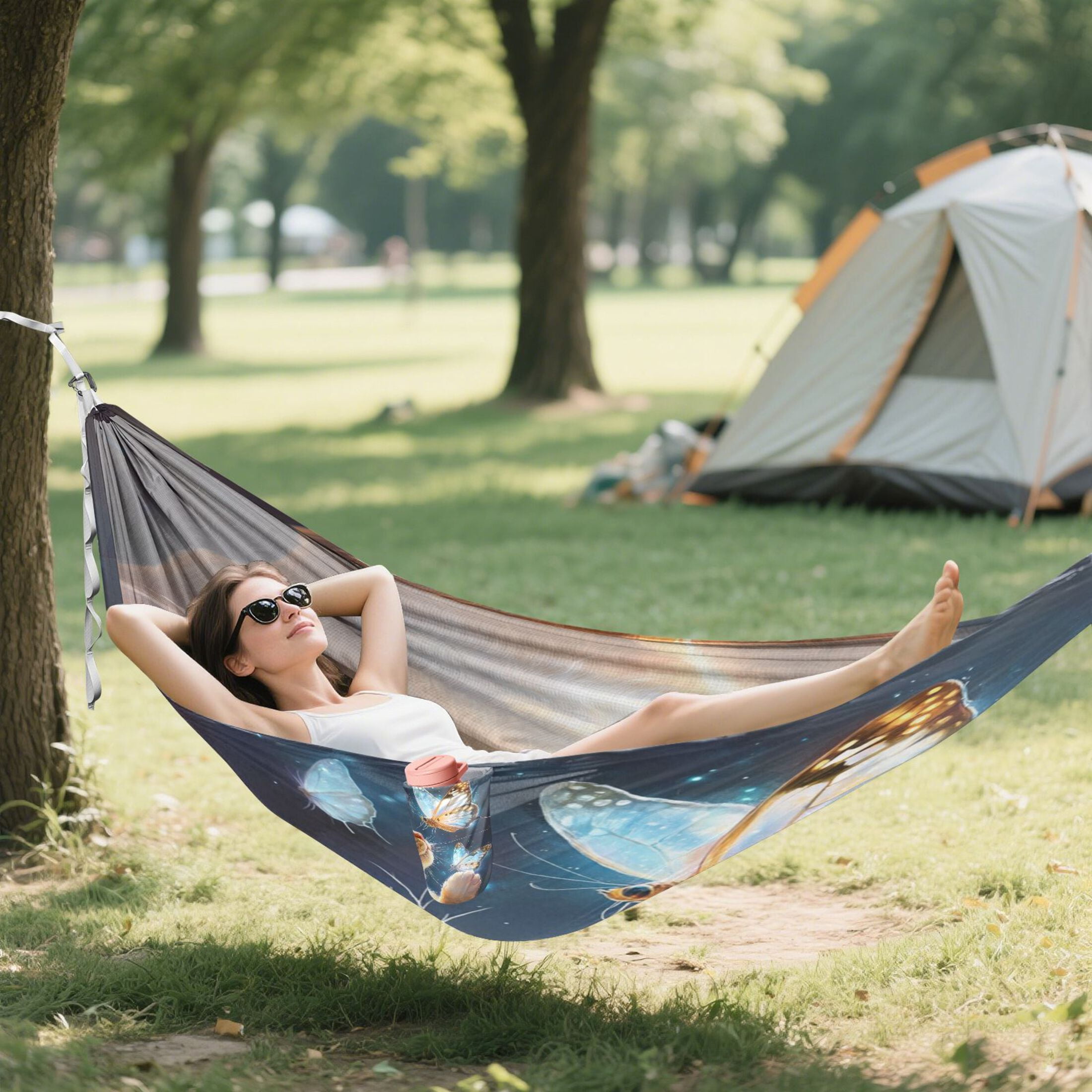 Hammock Camping Hammock Nylon Portable Hammock Travel Camping Hammock The Cat and The Butterfly