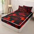 thumbnail image 2 of Erosebridal Red Pixel Grid Zipper Queen Comforter Set with Fitted Sheet and 2 Pillowcases,Modern Geometric Art Zipper Bedding Set For Boys,Black Reversible,4pcs, 2 of 7