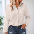 thumbnail image 2 of Godom Button Down Shirts for Women Fall Winter Long Sleeve Linen Shirts Casual V Neck Loose Cardigan with Pocket, 2 of 7