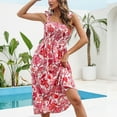 thumbnail image 4 of USSUMA Summer Dresses for Women 2022 Spaghetti Strap Boho Floral Dress Wedding Guest Knee Length Smocked Aline Flowy Sun Dresses Casual Sleeveless Midi Square Neck Beach Party Sundresses, 4 of 7