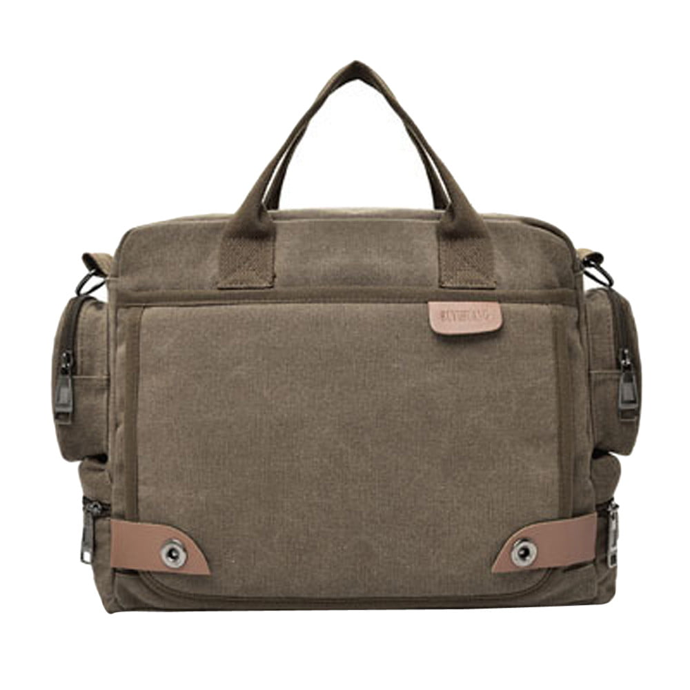 Canvas Leather 14" Laptop Briefcase Men CrossBody Shoulder Messenger Bag Satchel 