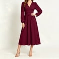 thumbnail image 2 of GUACER V Neck Midi Dresses for Women Long Sleeve Puff Sleeve Wrap Waist A-Line Polka Dot Elegant Dresses for Wedding Guest Fall, 2 of 6
