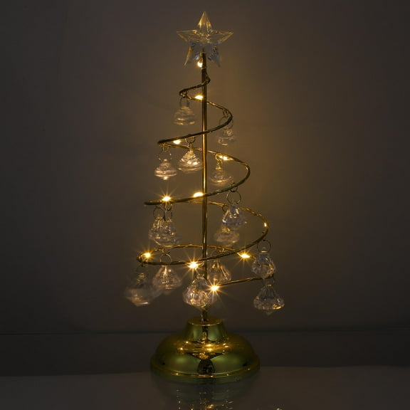 TOYMYTOY Golden Christmas Tree Night Lamp with Crystal Pendants Decorative Desktop Xmas Decor