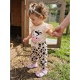 thumbnail image 6 of Cenuakty Baby Girl Cow Outfit Cartoon Animal Flying Sleeve Romper Bow Pants with Headband 3 Piece Summer Set, 6 of 9