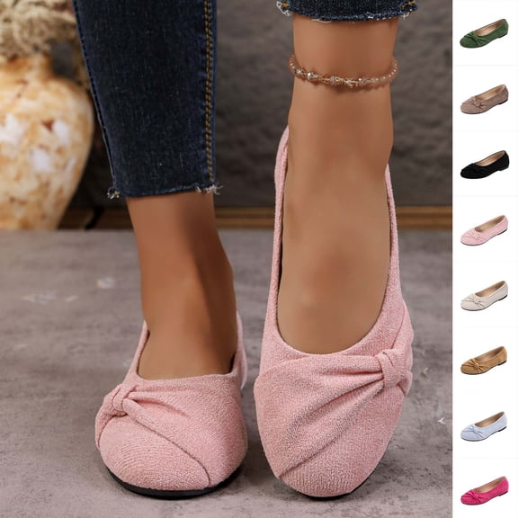 Women Knotted Bow Ballet Flats, Soft Textured Round Toe Slip‑on Casual Flat Shoes, Comfort Walking Footwear